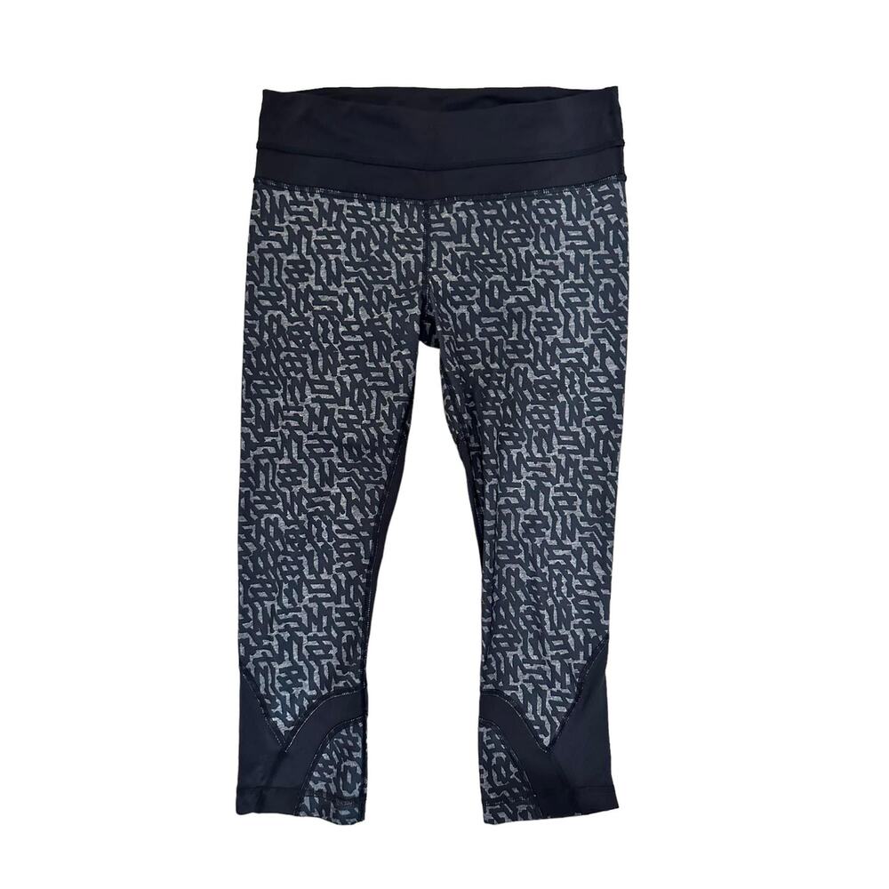Lululemon run‎ inspire crop ll black grey pattern yoga leggings size 6